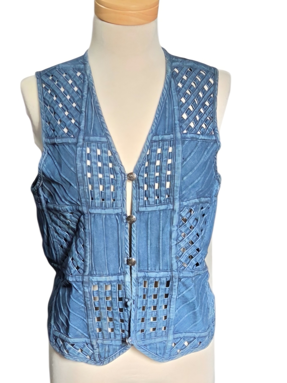 Van Heusen Blue Cutout Suede-Style Women's Vest. Size Small